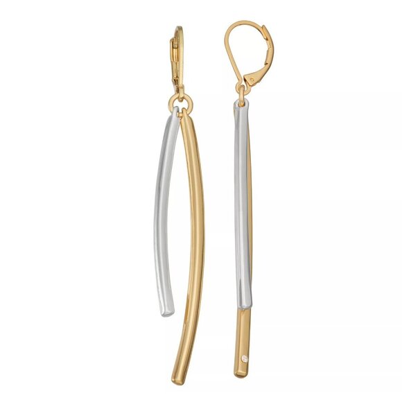 Napier Two Tone Cylinder Drop Earrings - Picture 3 of 6